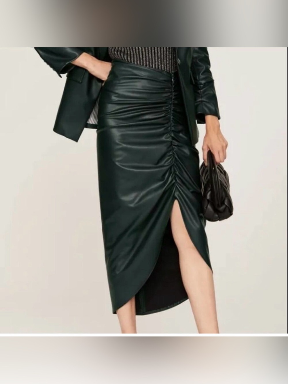 Veronica Beard Faux Leather Ari Green Midi Pencil Skirt Size 2 EUC